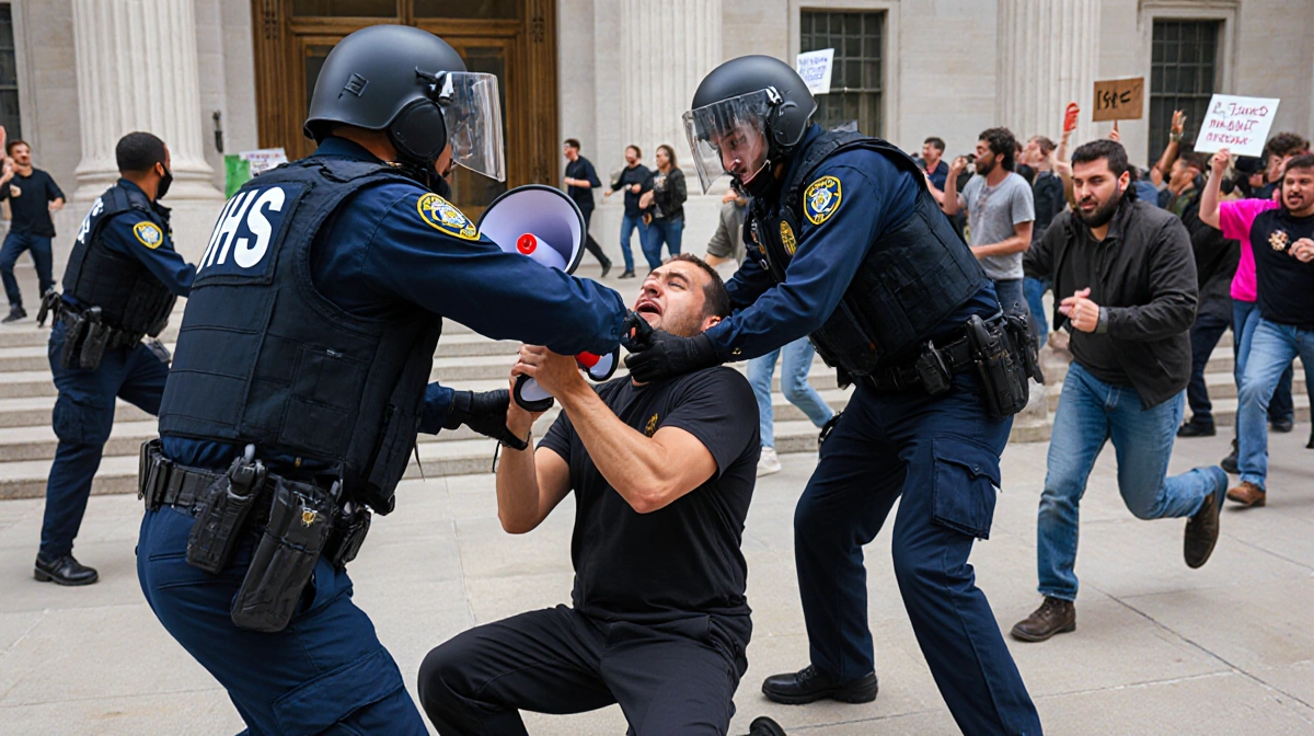 DHS agent strikes protester with bullhorn as federal agents detain demonstrator outside government building