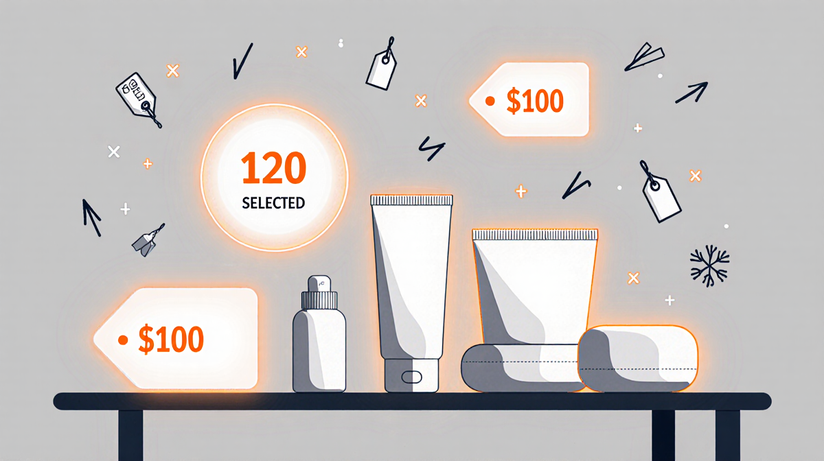 Product shelf arranging discounted items with glowing accents and price tags highlighting top picks under $100