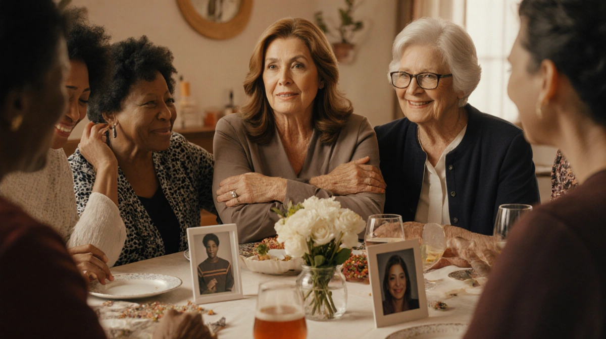 Lori Loughlin comforts friend at table with supportive women and personal mementos showing friendship