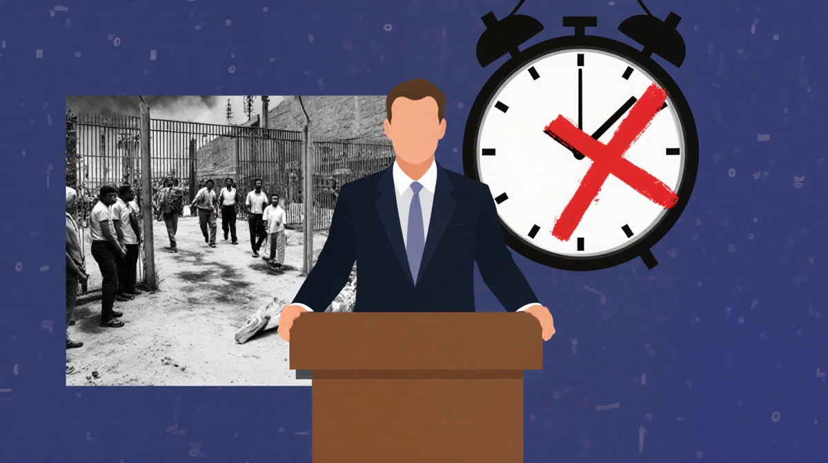 Tony Dokoupil stands at podium with countdown clock and red X symbol showing timing of media criticism