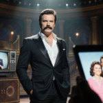 Donny Osmond standing center stage with spotlight and nostalgic TV screen of his 1976 variety show.