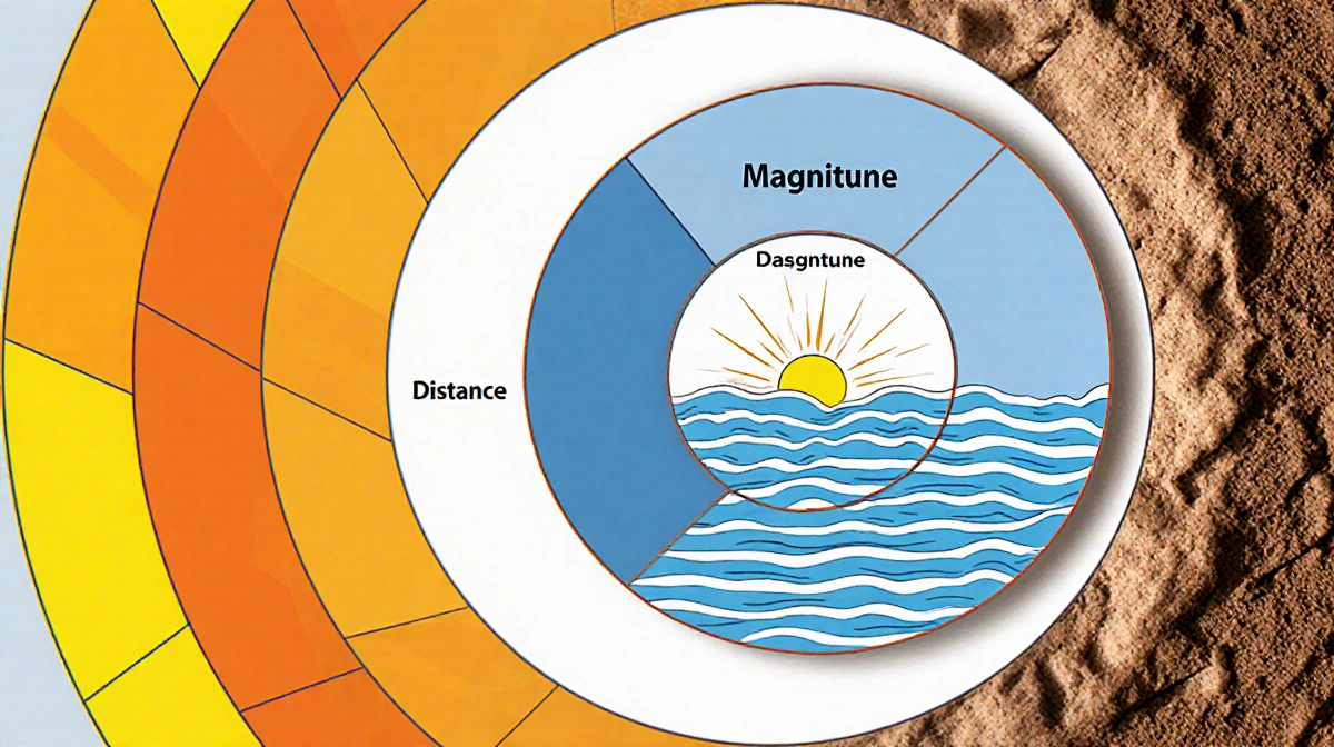 Three concentric circles interlock with orange bold lines for magnitude and blue ripples for distance and soil swirl