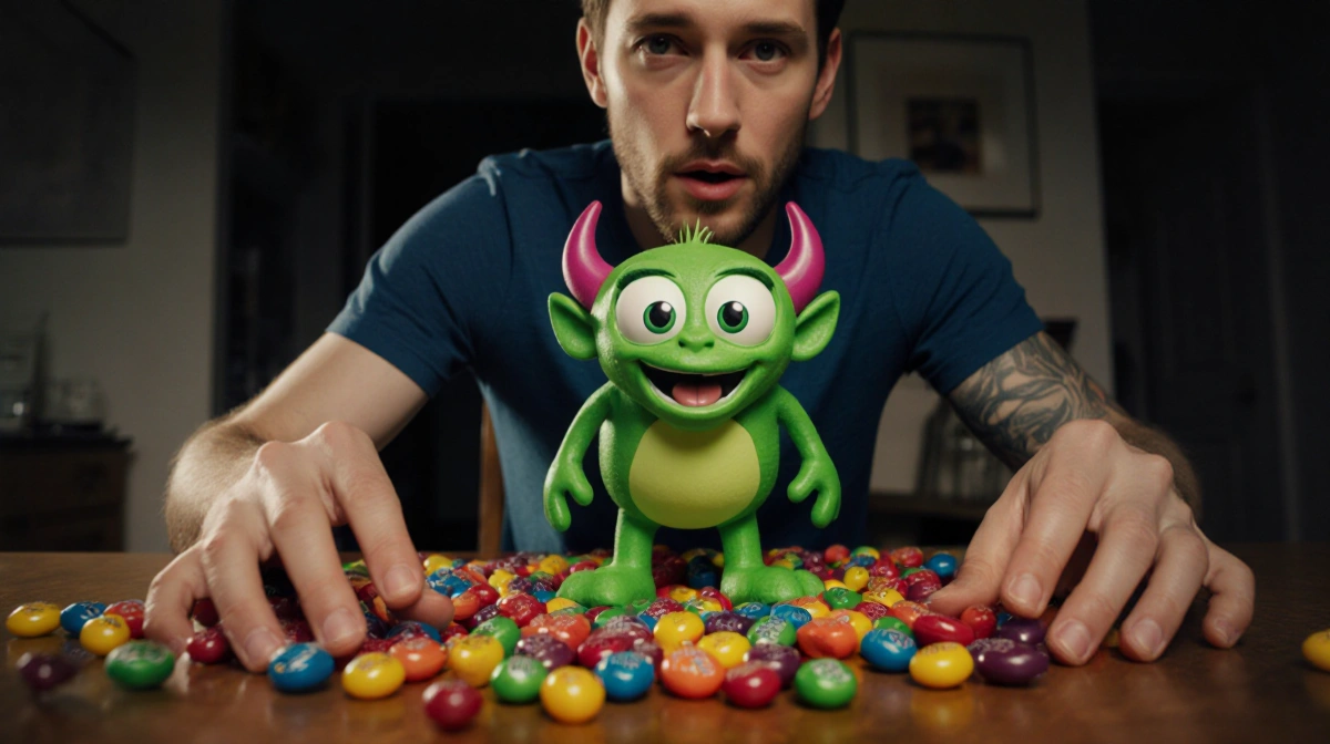 Elijah Wood performing as magical creature with Skittles at fan