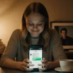 Elle Fanning smiling at phone with Jack Black