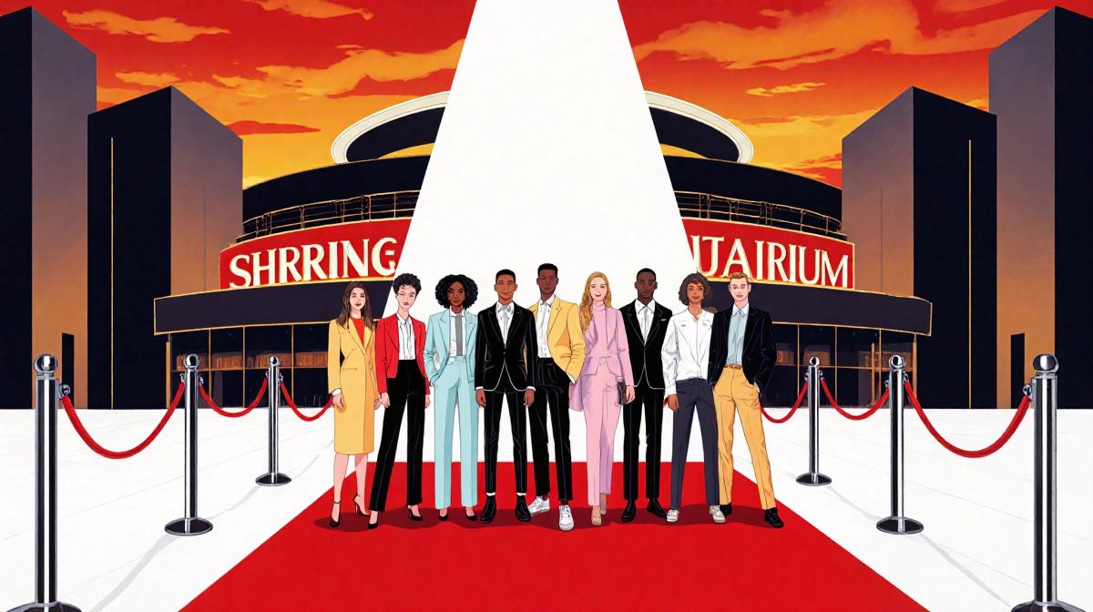 Young actors posing on red carpet with Elle fashion outfits and sunset spotlight at Shrine Auditorium