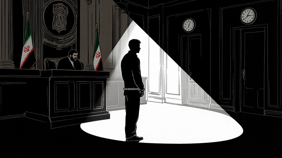 Erfan Soltani stands shackled in Iranian courtroom with spotlight and execution clock ticking