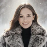 Erin Andrews poses confidently in white fur coat with natural light highlighting her radiant smile