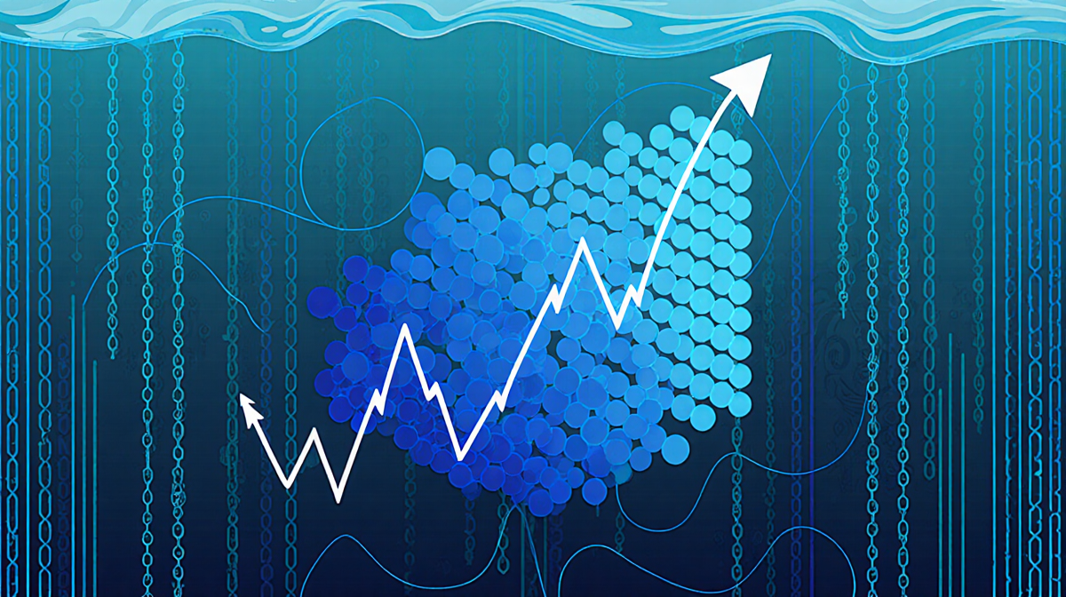 Blue price point cluster at $3000 with absorption arrows over a blockchain background showing resilience for Ether holders