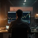 Trader watching Ethereum price drop below $3000 with broken monitors scattered across empty trading floor