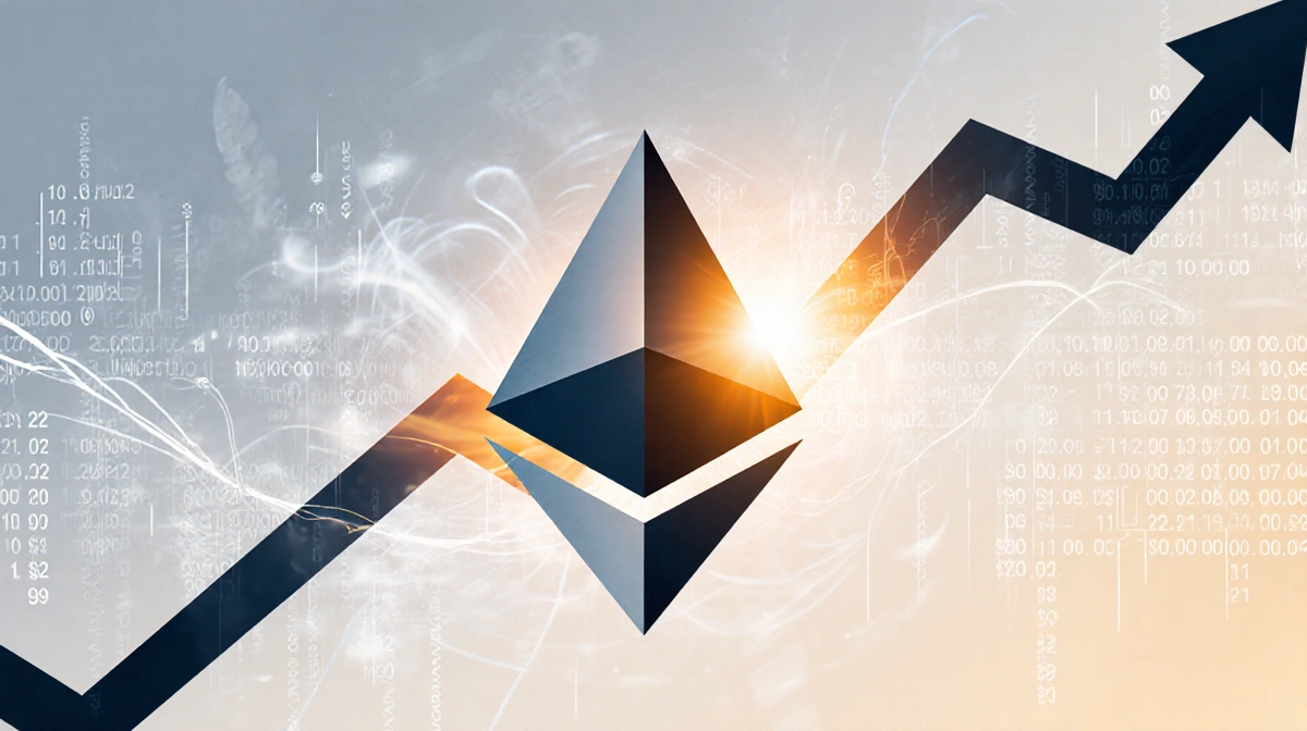 Ethereum price line breaks through 3000 dollar resistance with golden glow and blockchain data swirling behind