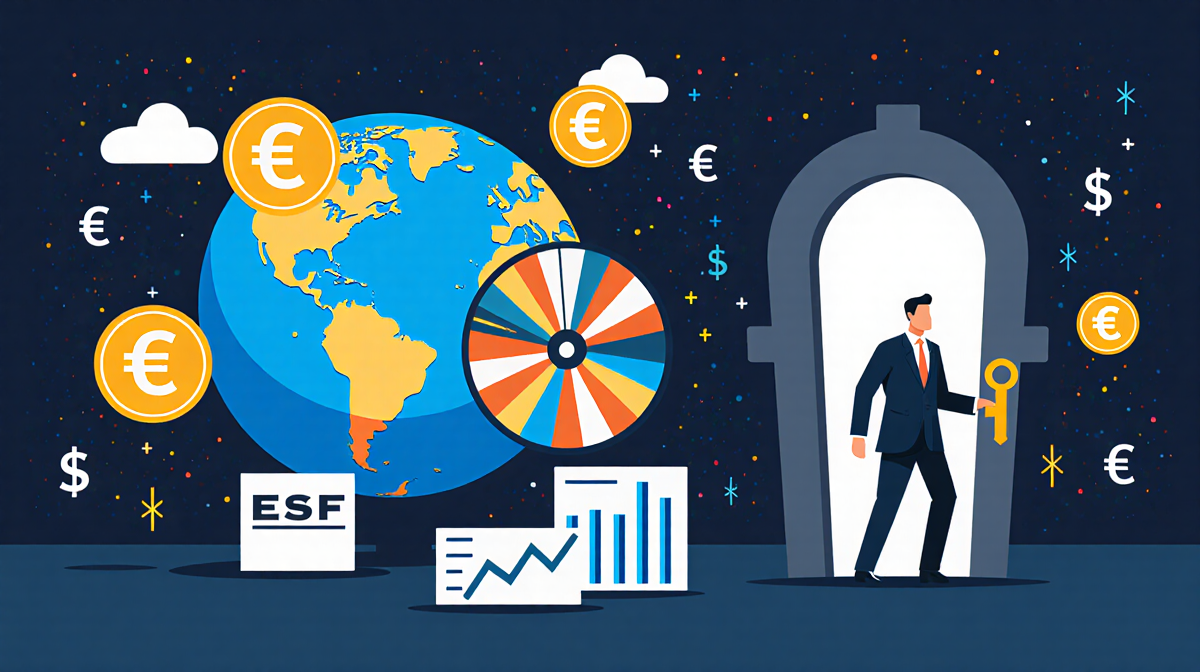 Buffalo Bill Bessent holds a key and turns a currency wheel with a keyhole backdrop and dollar signs reflecting financial pow