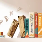 Old baby name books falling from shelf with modern colorful names replacing them and baby footprints fading into background