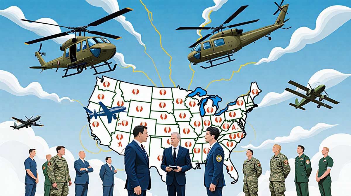 FAA and Army officials coordinating with aircraft in airspace and a map showing flight corridors