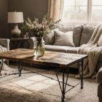 Living room invites relaxation with warm light and cozy armchairs near a farmhouse coffee table.
