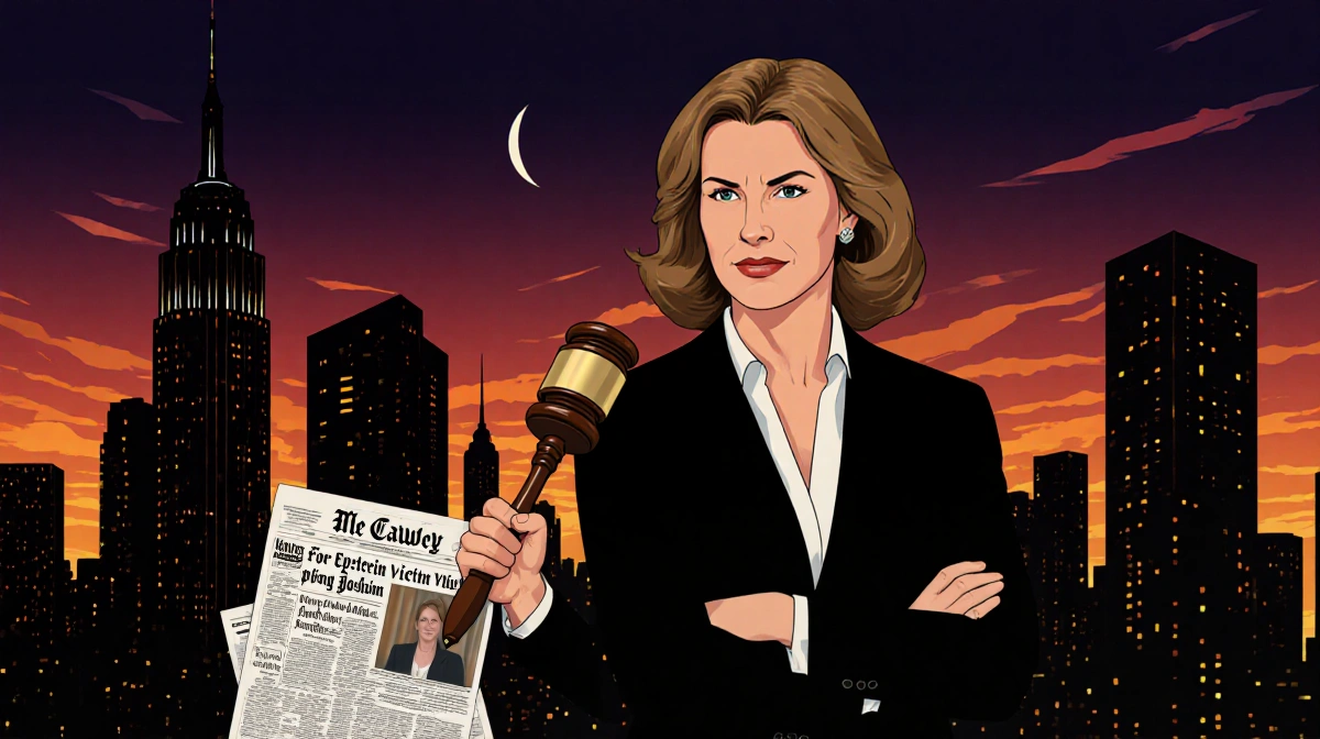 Female attorney stands confidently with gavel at sunset showing determination and justice