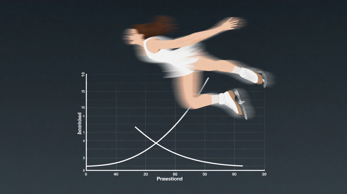 Figure skater soaring above exponential curve graph with blurred form showing human performance limits
