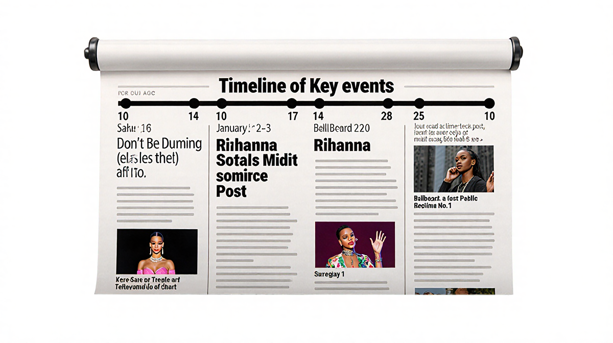 Table displays timeline with January 16 Don't Be Dumb and Rihanna's January 25 post and Billboard 200 No.1 ranking.
