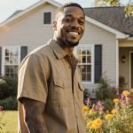 Fetty Wap standing outside a renovated house with a lush garden and golden light.