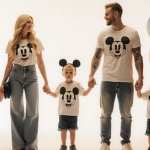 Heidi Montag and Spencer Pratt holding hands with their two sons in a family portrait with golden light and Disney