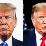 Person typing on laptop with message about not promoting Donald Trump displayed on screen