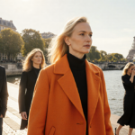 Nicole Kidman strolling along the Seine in an orange coat with Norman Reedus and Diane Kruger near the Eiffel Tower.