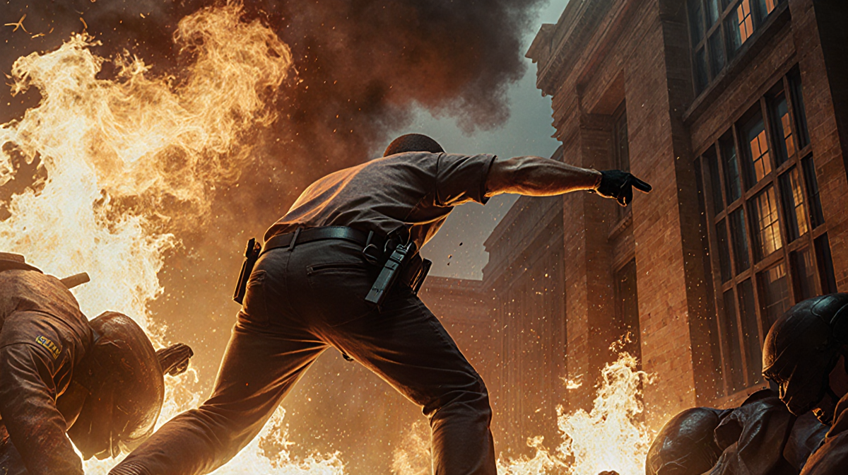 AI chat bubble shows a message that it cannot create a violent crime image and offers help with other requests