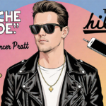 Spencer Pratt grinning in a leather jacket and sunglasses with a Von Dutch hat and bold douche canoe text The Hills