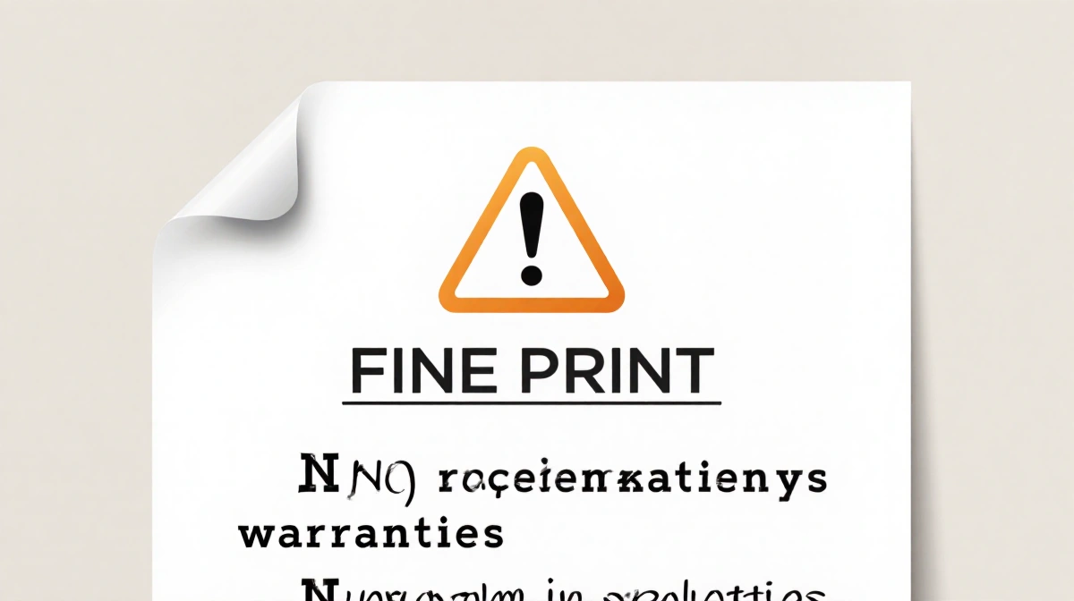 Warning symbol appears above legal fine print with no representations or warranties text and investing disclaimer