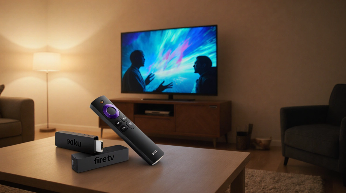 Fire TV Stick 4K transforms living room TV with vibrant 4K resolution and streaming devices nearby