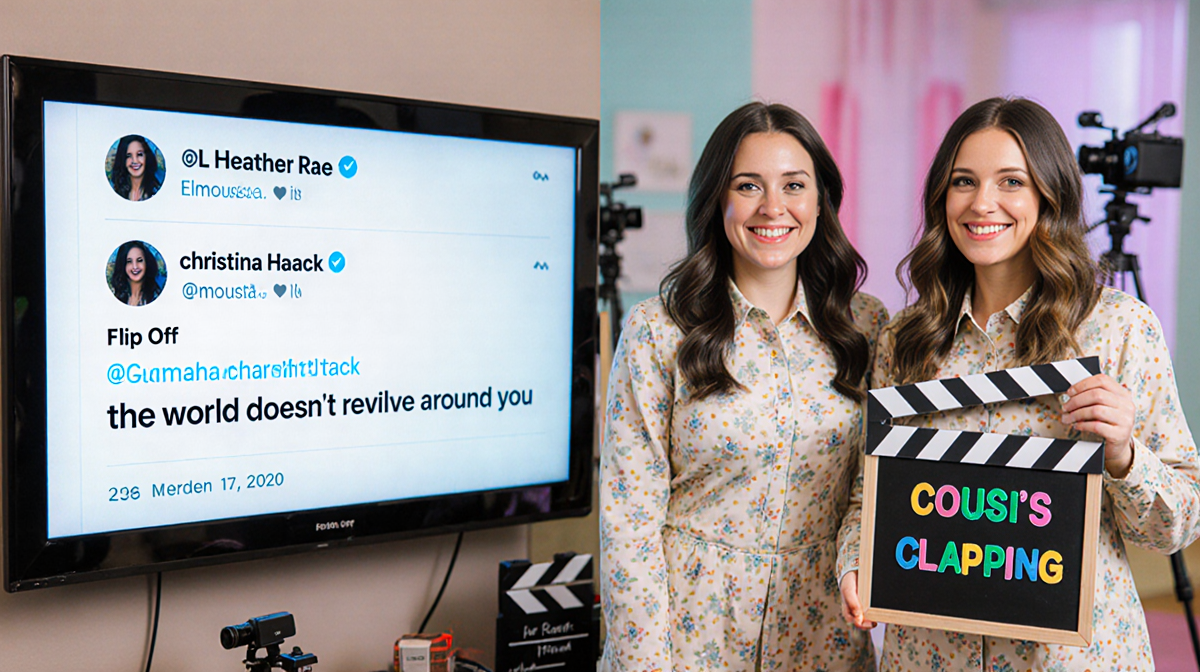 Heather Rae El Moussa and Christina Haack smirks in Flip Off outfits a funny response on blackboard.