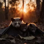 Two orphaned flying fox pups cling to their dead mother