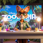 Fortune Feimster as Nibbles Maplestick sits at a desk with sunglasses while movie logo glows on jungle screen behind her.