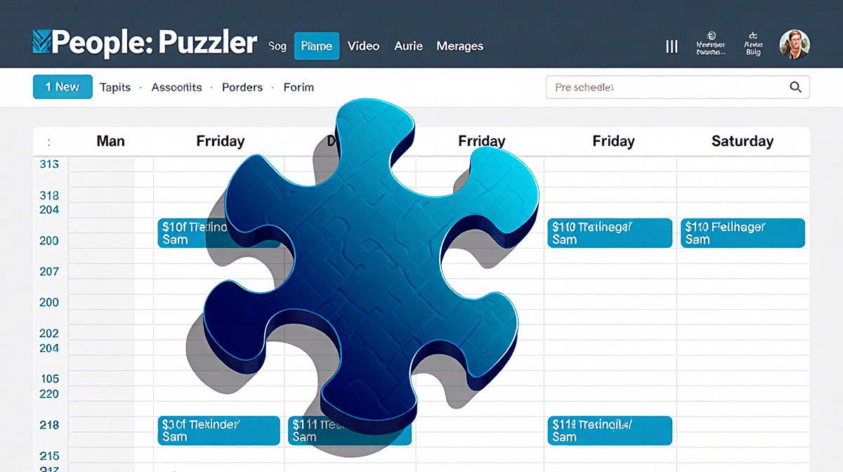 Calendar page arranging Friday schedule with puzzle piece floating and gradient blue colors