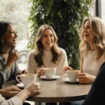 Sheinelle Jones Hoda Kotb and Jenna Bush Hager laugh over coffee with Gabrielle Union and François Arnaud in a bright NYC caf