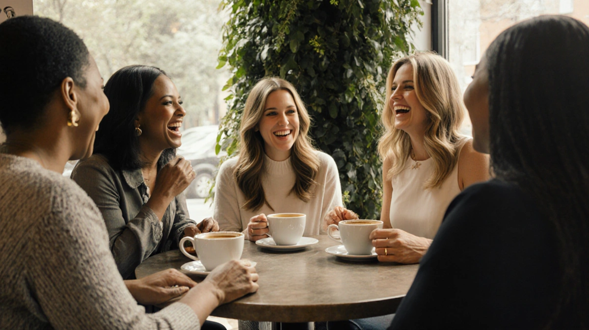 Sheinelle Jones Hoda Kotb and Jenna Bush Hager laugh over coffee with Gabrielle Union and François Arnaud in a bright NYC caf