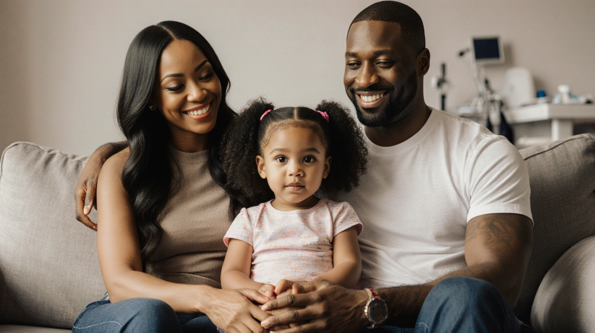 Gabrielle Union and Dwyane Wade sitting with daughter Zaya showing family support and advocacy with therapy setting behind