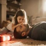 Young girl cradling her unconscious father