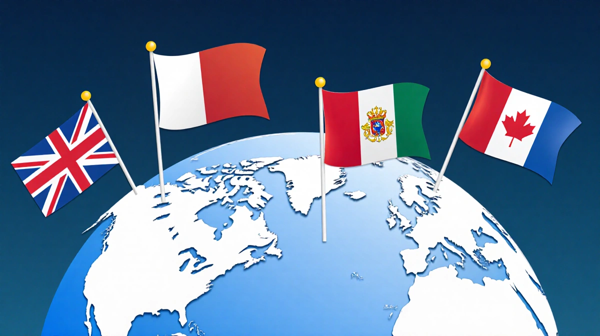 Globe with overlapping flags showing market data upgrades and economic indicators with gradient strength