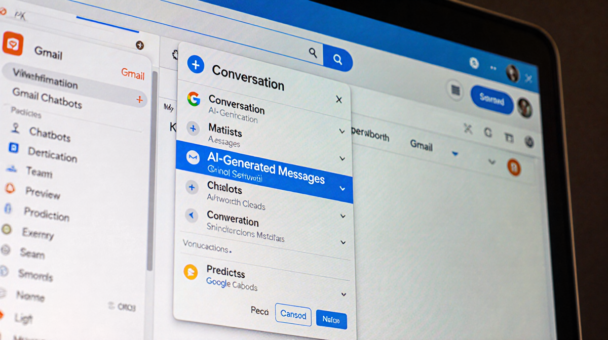 Computer screen showing Gmail inbox with Conversation tab highlighted and AI-Generated Messages glowing