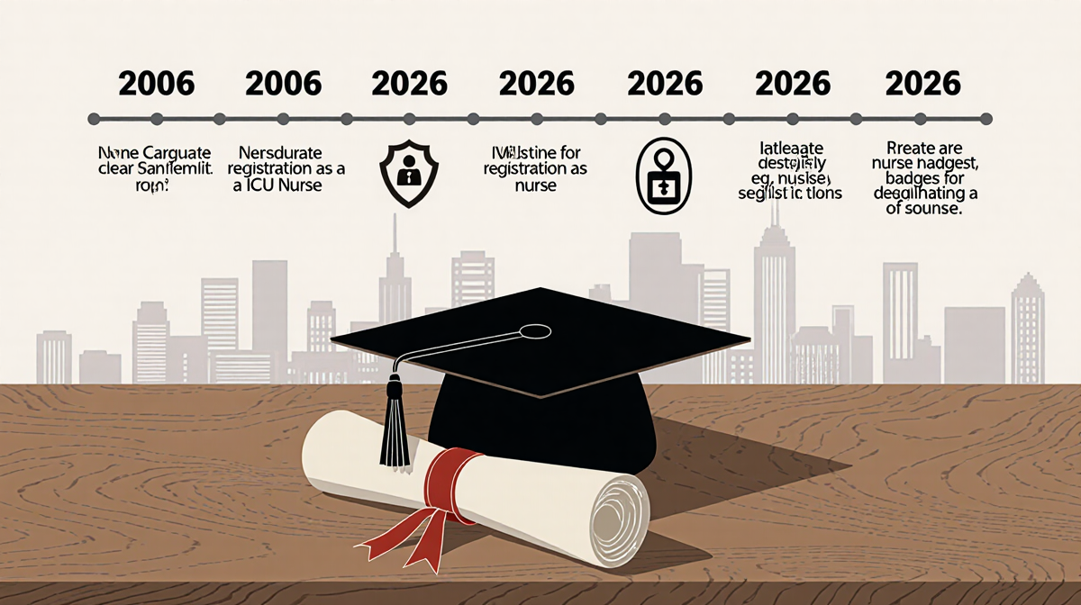 Graduation cap and diploma sit on wooden table with Minneapolis skyline and 2006-2026 timeline icons.