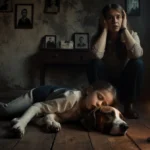 Young girl lies motionless with dog
