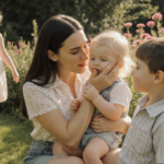 Grimes cradling her child