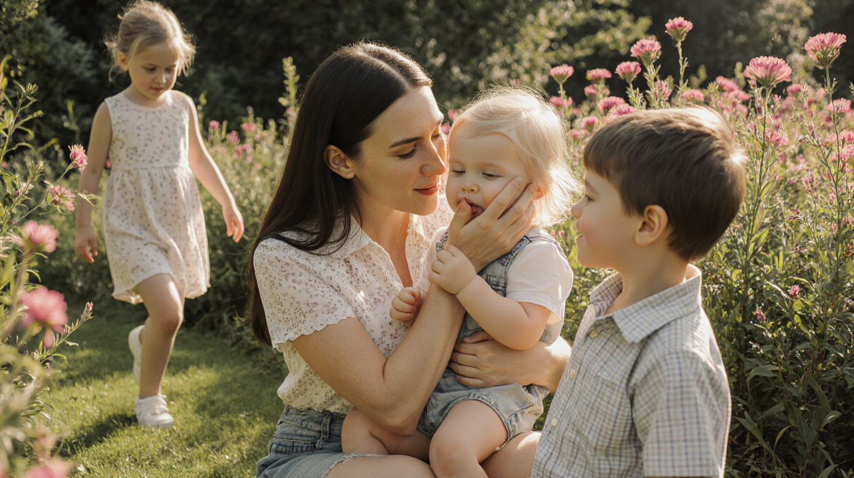 Grimes cradling her child