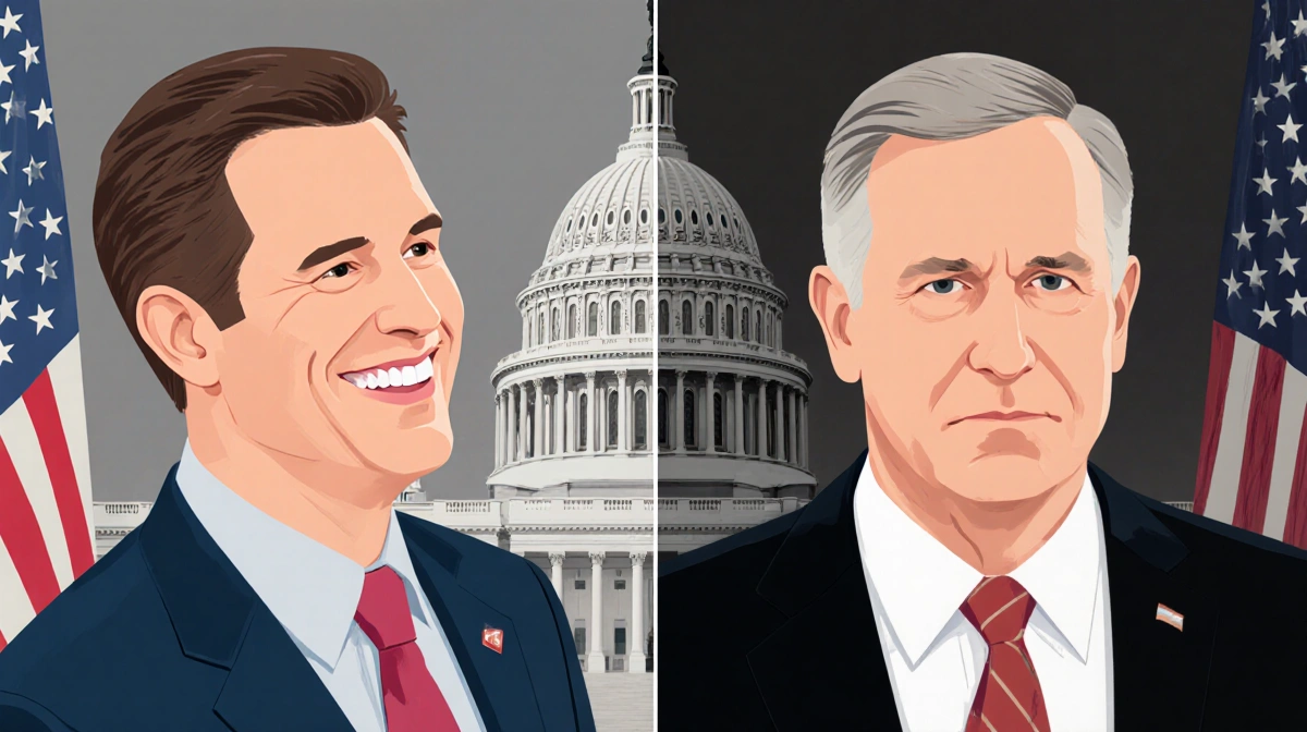 Senators Hawley and Paul in split screen with Hawley smiling and Paul serious with Senate chamber background