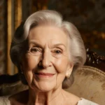 Dame Helen Mirren smiles warmly in armchair with glowing skin and elegant silver waves