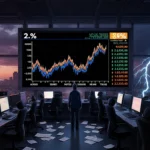 Crypto trader standing at screen displaying Pi Token