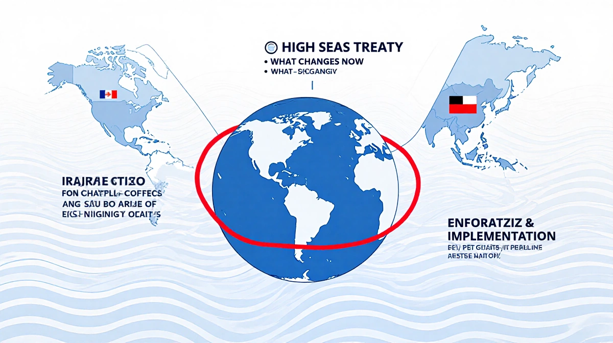 Globe with red line traces treaty boundaries with three nation maps and flags showing ocean waves