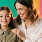 Mother gently rests hand on daughter