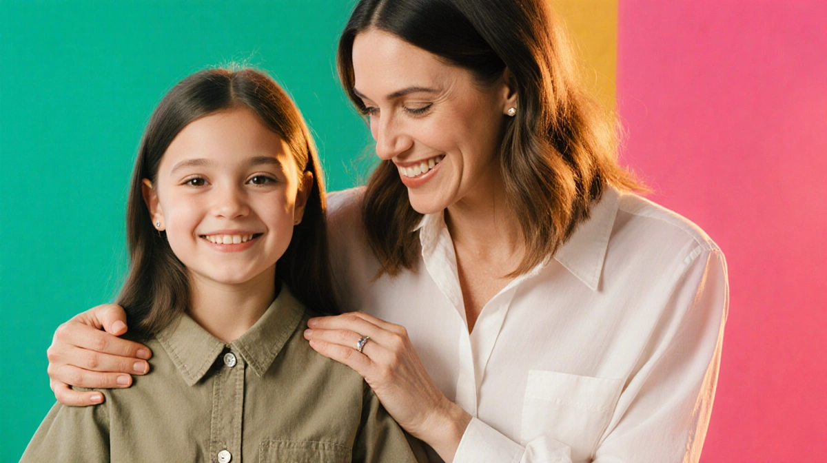 Mother gently rests hand on daughter