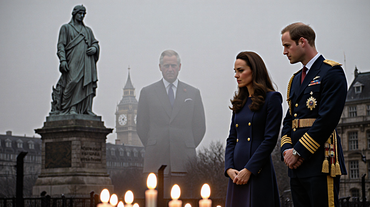Kate Middleton and Prince William lighting candles with London memorial and Auschwitz monument